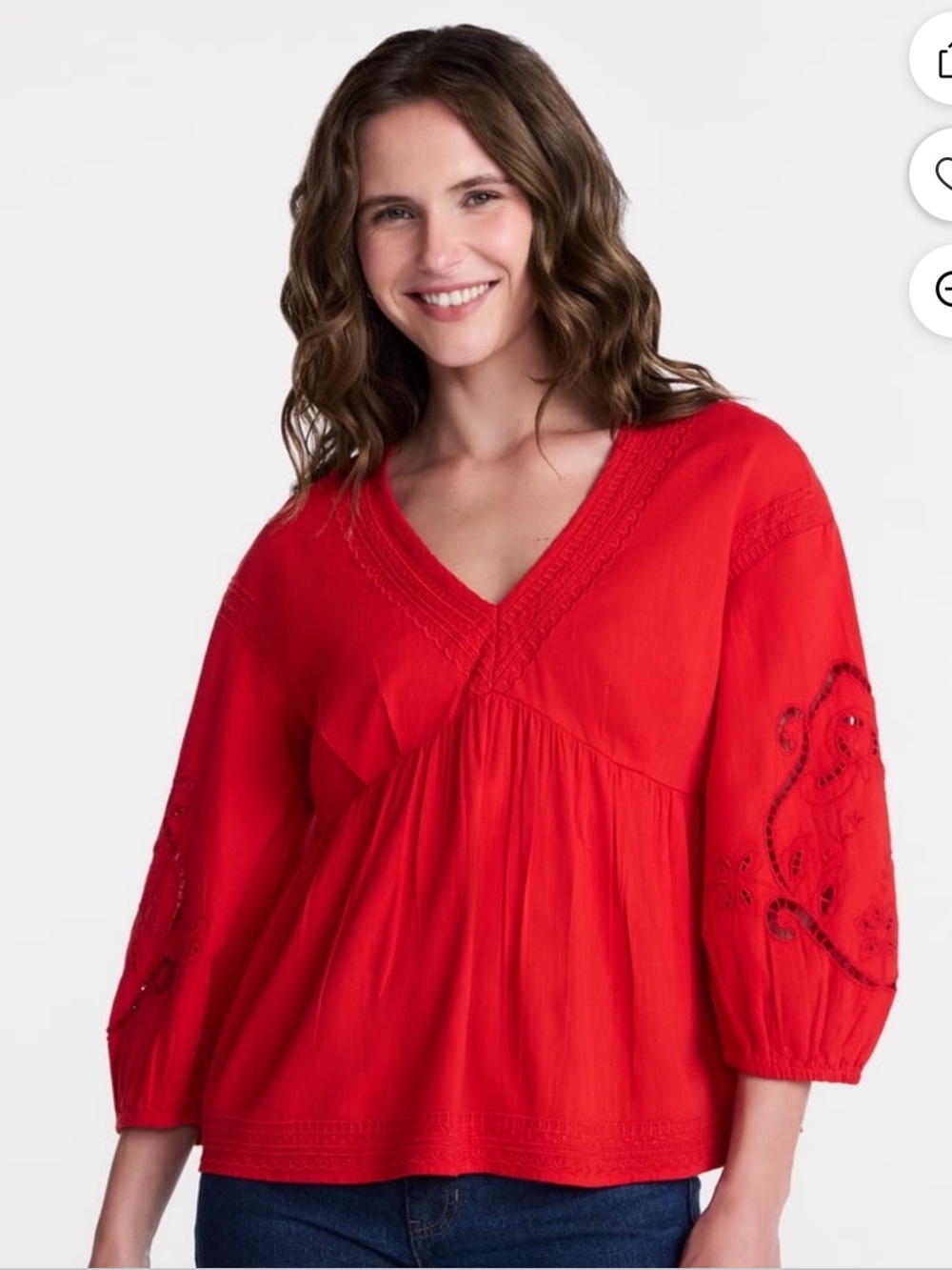 Red V-Neck Embroidered Peasant Blouse - Women's Top